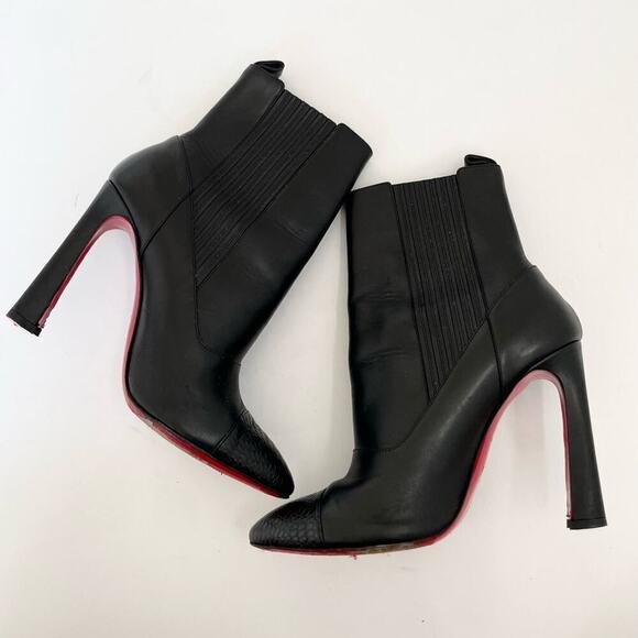 Christian Louboutin Me in the 90's 100 Black Leather Calf High Heels Boots EU 38 - Picture 2 of 8